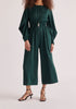 Paisie Belted Satin Jumpsuit in Dark Green